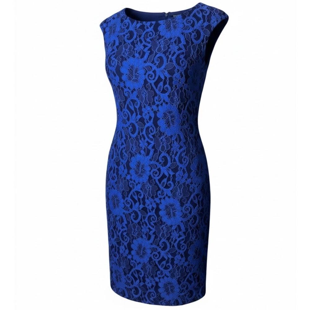 Lauren Ralph Lauren Royal Blue Floral Lace Dress Size 6 NWT Sleeveless Back Zip